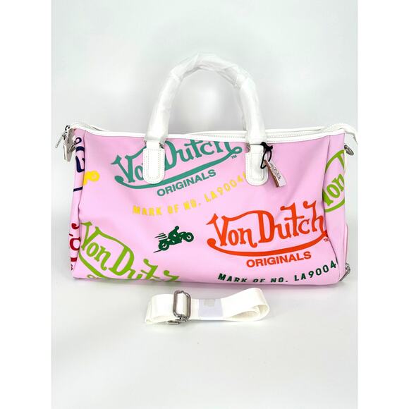 Von Dutch All-Over-Print‎ Duffle Bag Pink New with Tags - Picture 1 of 11